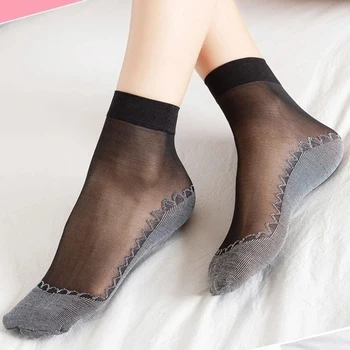 10 Çifte Gratë Sexy Çorape Mëndafshi Breathable Hollë Elastike Pambuk në Fund të Buta Jo Shqip Verës Transparente të Shkurtër të Ulët të prerë Femra Çorape