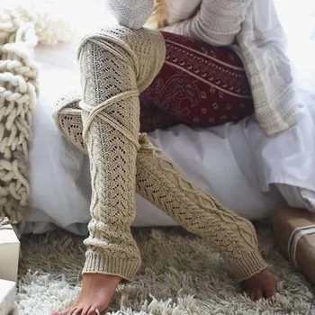 Shitje Të Nxehtë Modës Këmbën Warmers Grave Të Ngurta Të Ngrohtë Gju Lartë Të Dimrit Thurte Ngurta Crochet Këmbë Të Ngrohta Çorape Të Ngrohta Boot Prangat E Gjatë Çorape