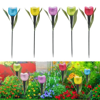 1Pcs Kopsht Tulip Lule Formë të UDHËHEQUR energji Diellore papërshkueshëm nga uji Tub Lëndinë Dritat në Këmbë Dekor për Oborrin Natyrë Parti xqmg