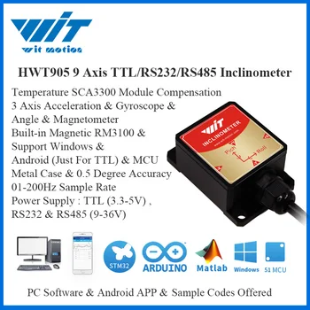 WitMotion HWT905 Saktësi të Lartë 0.05 ° Ushtarak me Gradë të Sensor Inclinometer 9 Aksin AHRS Sensor i papërshkueshëm nga uji IP67 & Anti-dridhje