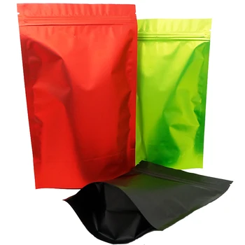 100pcs Këmbë Letër Alumini Zip Bllokohet Çanta Matt të Përfundojë në të Zezë/Red/Green Color, Platic Zinxhir të Ngushtë Ushqimore Qese Paketimi