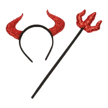 Halloween demon Kuqe Bri kau shirit dekorativ Pirun Vendosur cosplay Djalli Headwear Headdress Kostum props