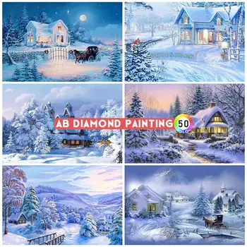 AB Diamanti Pikturë 5D Dimrit Rhinestones Qëndisje Shtëpinë Syth Kryq Peizazh Dekor Për Shtëpi të Plotë të Shpuar DIY Mur Stickers