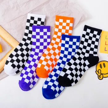Koreja E Modës Harajuku Trend Gratë Checkerboard Çorape Gjeometrike Checkered Çorape Të Njerëzve Hip Hop Pambuku Unisex Streetwear Risi Sox