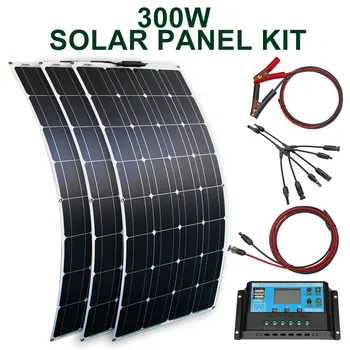 panel diellor kit dhe 300w 200w 100w fleksibël panele diellore 12v 24v me efikasitet të lartë ngarkuesin e baterisë modul