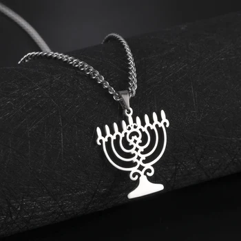 Teamer Çelik Gjerdan Qiri Menorah Varëse Gjerdan për Gratë Burrat Emblemën Religjioze Çifute Bizhuteri Hanukkah Dhurata