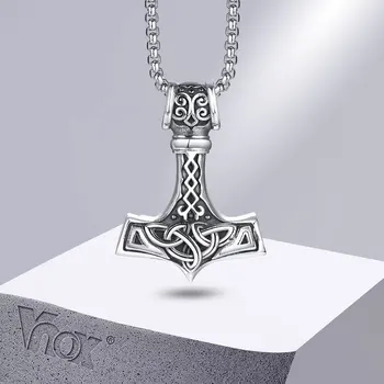 Vnox Vintage Njerëzit Norse Viking Necklaces,Rock Punk Retro Thor Mjolnir Çekiç Varëse,Skandinave Nodic Amulet Rune Qafë Bizhuteri