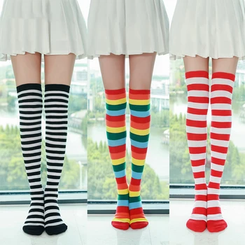 Shitje të nxehtë Rainbow Shirita të Gjatë Tub Zonja Japoneze Mbi-gju Kofshë Çorape Uniforma e Kolegjit të Stilit të Lartë, Tub Sexy Modës Fun