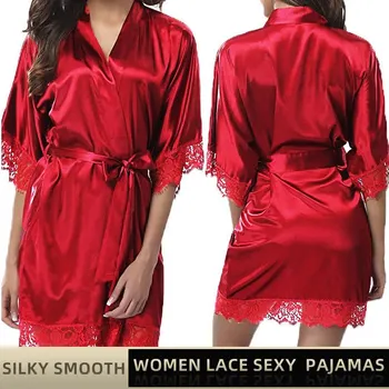 Gratë Akull Mëndafshi Pajamas Rroba Veshje këmisha nate identike Nightdress Kuq e Zi L, XL Dantella Qetë, të Butë, të Rehatshme të Rastit të Pastër e me Ngjyra