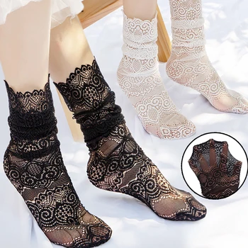 Summer pranvera me Lule Rrjetë e Zezë Dantella Çorape për Femrat Sexy Uritur Stockings Japoneze Lolita Princeshë Çorape Bukuri Vajzë Hosiery Sox