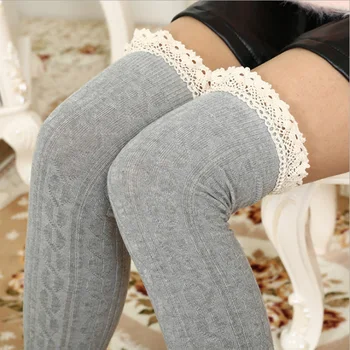 CUHAKCI Kofshë të Lartë Mbi Gju Stockings Modës Dantella Gju Çorape Grave Pambuku Zonja Vajzat e Ngrohtë të Gjatë