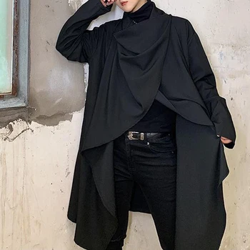 Mens Korean Modës Tunika Mëngë Të Gjata Shall Jakë Gropë Ponchos Të Ngurta Të Mbuloj Vintage Parregullt Outwear Xhaketa Njerëzit Streetwear