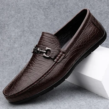 Pranverë Luksoze E Krejt Të Loafers Këpucë Burra Klasike Të Mirëfilltë Lëkure Mens Shqip-Në Ngarje Këpucë Model I Rastësishëm Moccasins Zyra Këpucë