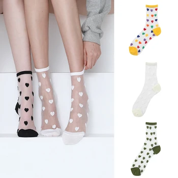 Moda E Grave Të Verës Padukshme Çorape Dantella Çorapet E Hollë Zemra Jacquard Mesme Tub/Anije Çorape Transparente Breathable Mëndafshi Goditje