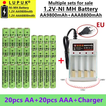 LUPUK - Re i Lartë i Kapaciteteve 1.2 Volt AA Bateri e ringarkueshme, NI MH Bateri, AA9800 mAh+AAA8800 mAh, të Shitur me Tavoline