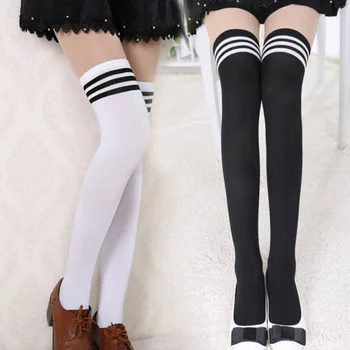 Sexy Zi E Bardhë Me Shirita Të Gjatë Çorape Grave Mbi Gju Kofshë Të Lartë Çorape Mbi Gju Stockings Për Zonjat Vajzave Të Ngrohtë Çorape Gju