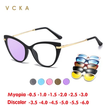 VCKA Zbardhet Purpurt Cat Sy Miopi Syzet Kornizë Femra Magnet Klip Syze dielli Recetë Porosi Syze Dioptri -0.5 për -10