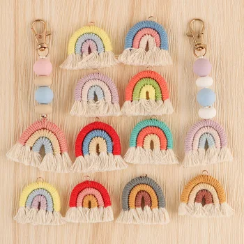 1Pc punuar me dorë të Endura Pambuku Litar Rainbow Tassels Bead Dekorimin Boho Stil Pendants Rainbow Keychain Bizhuteri Bërë Pajisje